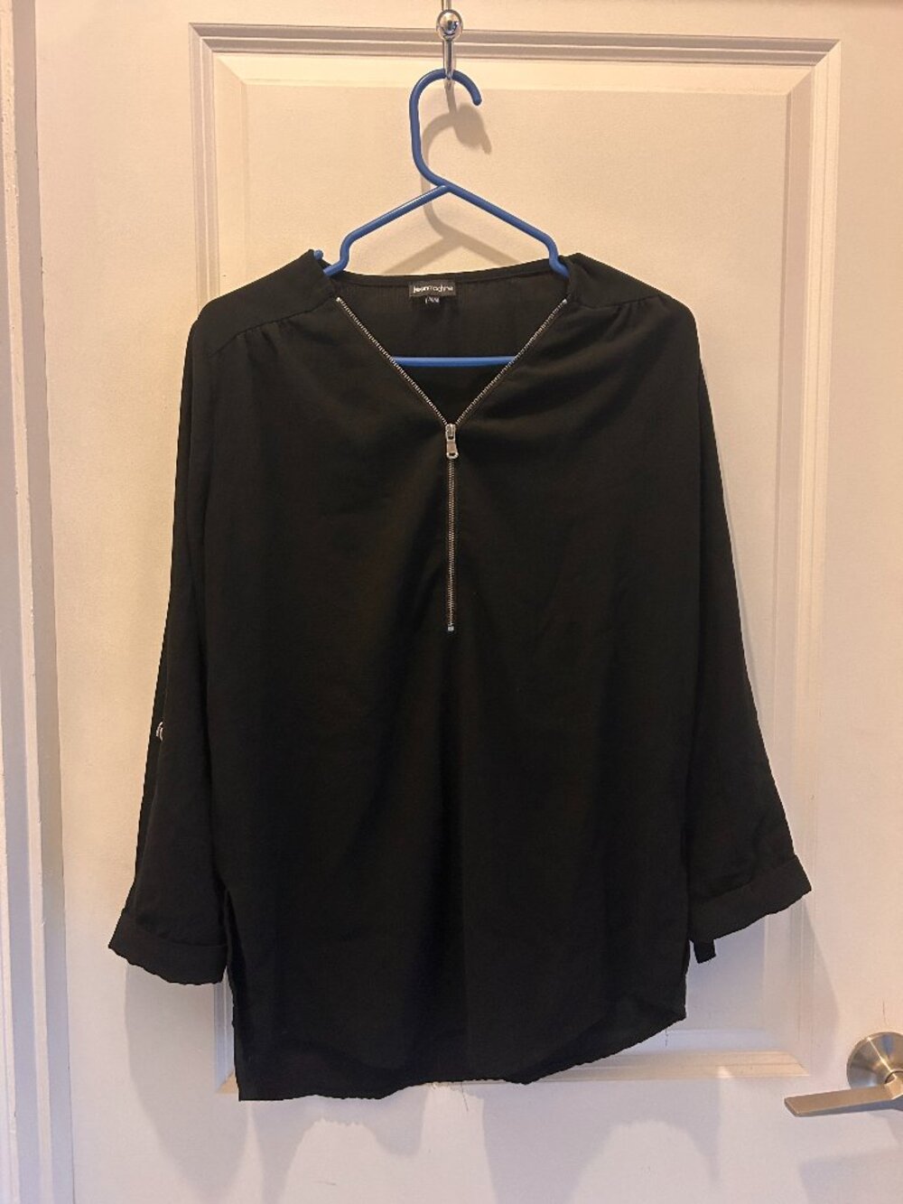 Jean Machine Women’s Zip-Up Blouse — Medium | Black | 100% Polyester